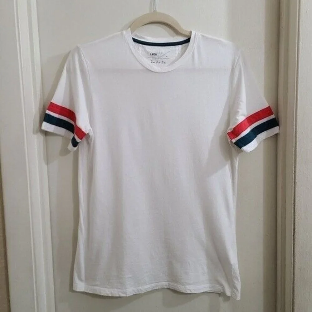 LNDR Womens White Striped Sleeve Short Sleeve T-Shirt XS